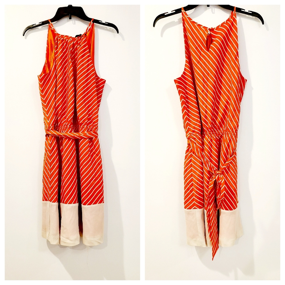 Express Orange/Cream Striped Belted Halter Neck Dress Sz Large